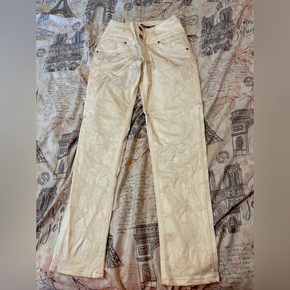 Silvia Tcherassi Cream Floral Textured Pants size 6 runs small see measurements